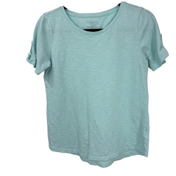 Talbots Tee Tie Short Sleeve Roundneck Sea-foam Green Cotton Size Small p - Picture 7 of 7